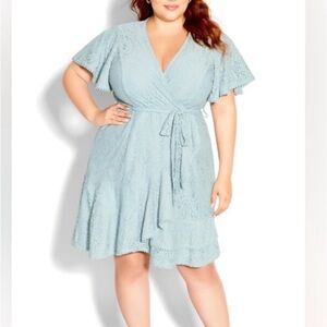 City Chic Sweet Love Lace Dress - Sea Foam